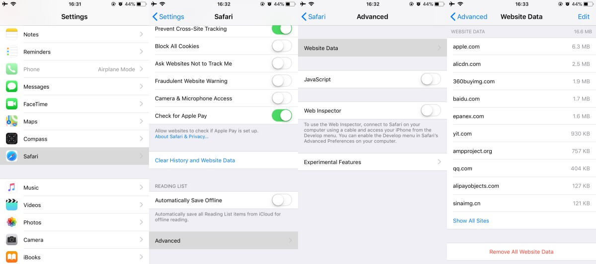 find safari history from settings