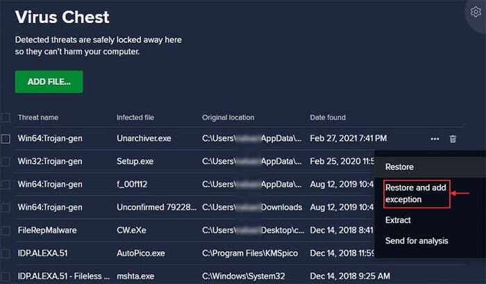 restore and add exception