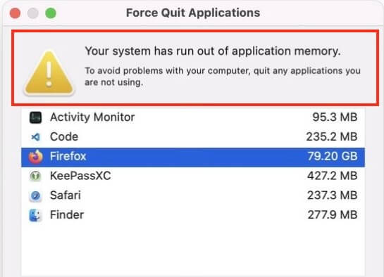 your system has run out of application memory