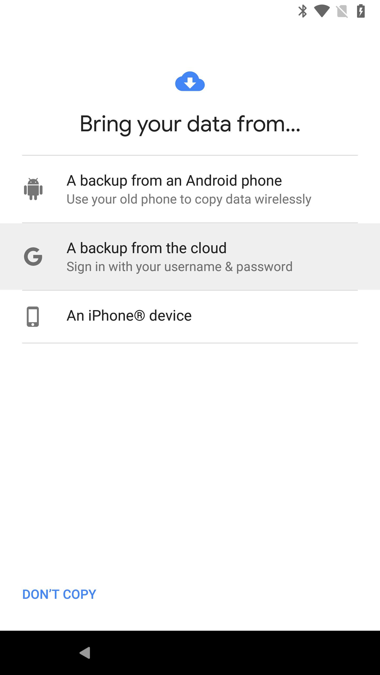 bring your data from backup from the cloud