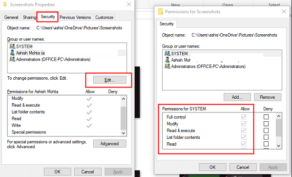 change the file or folder permission