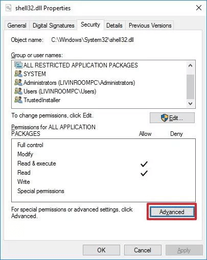 check security settings to fix code 0x800701b1