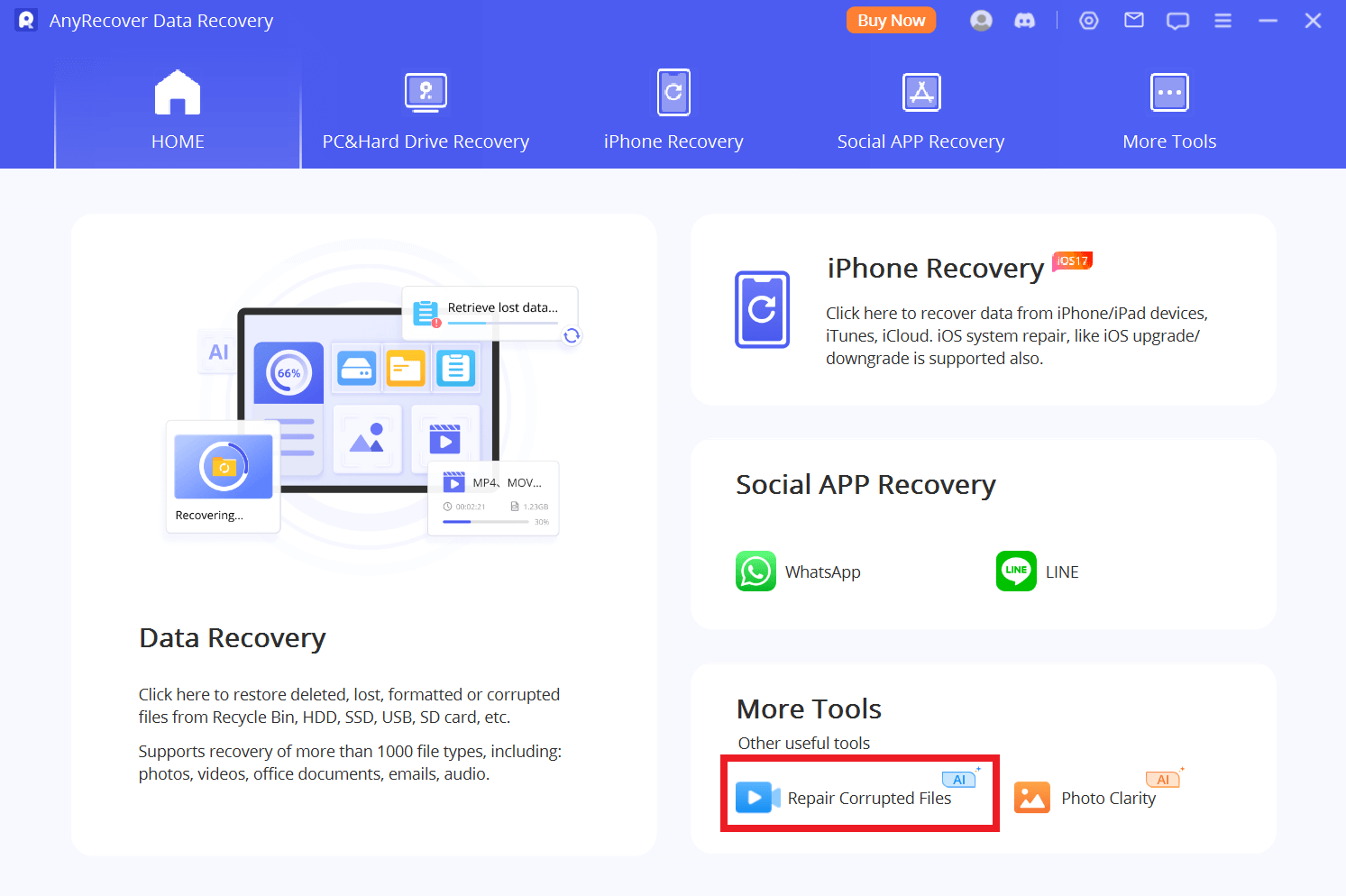 choose repair corrupted files on anyrecover