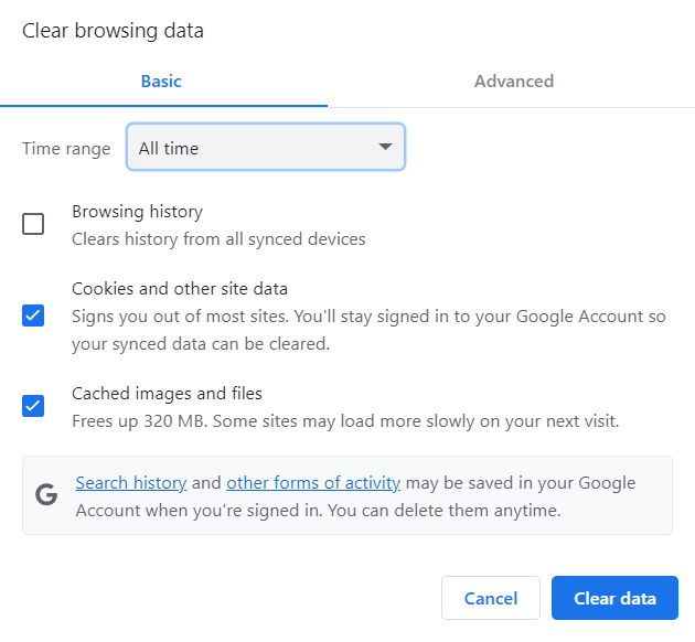 clear browser cache to fix error code 232011