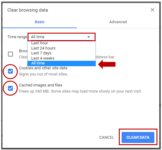 Clear the cookies and cache to fix error code: 224003