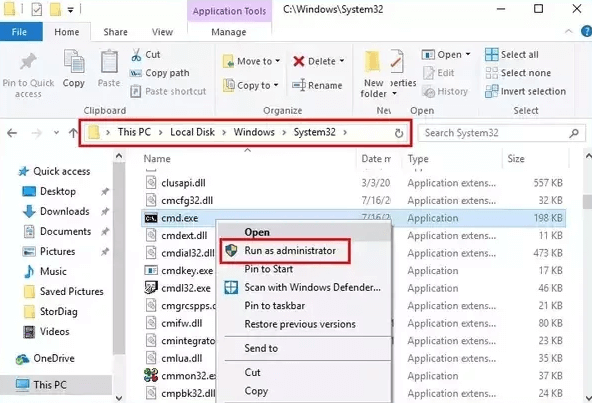cmd run as administrater in file explorer
