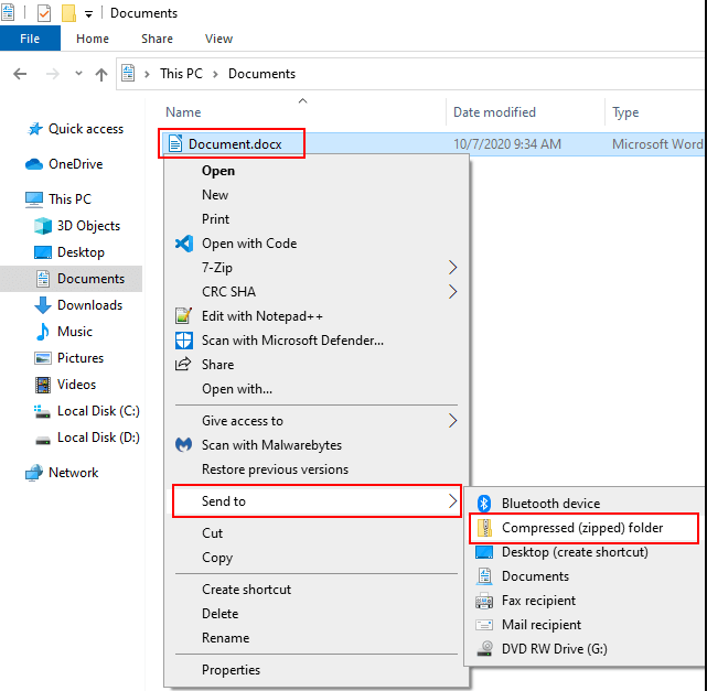 compress the file or folder