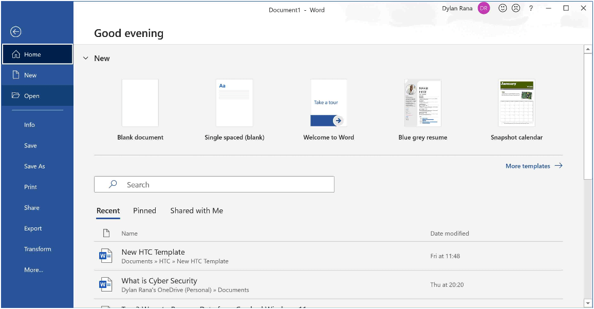 Create a new Word document