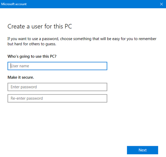 create new windows user account