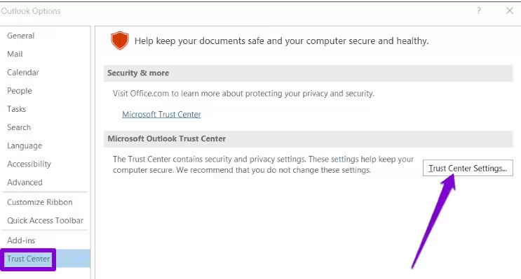 Customize settings to fix attachment not showing in outlook