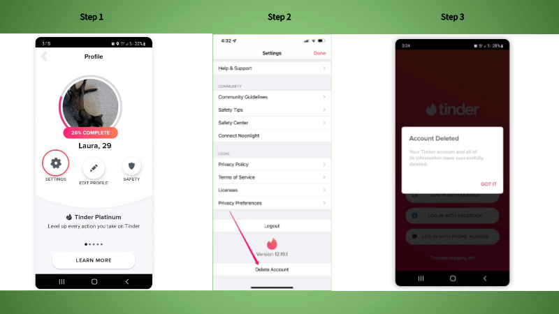 interface of delete messages on Tinder