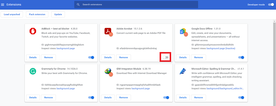 disable chrome extensions