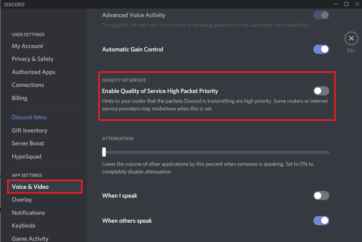 disable qos on discord