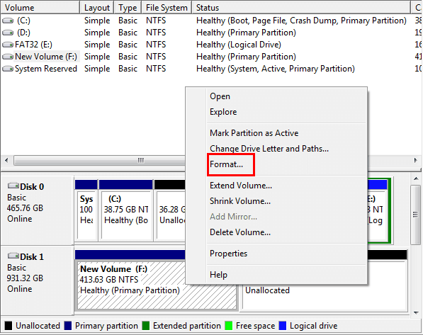 disk management format