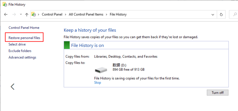 Click on Restore personal files