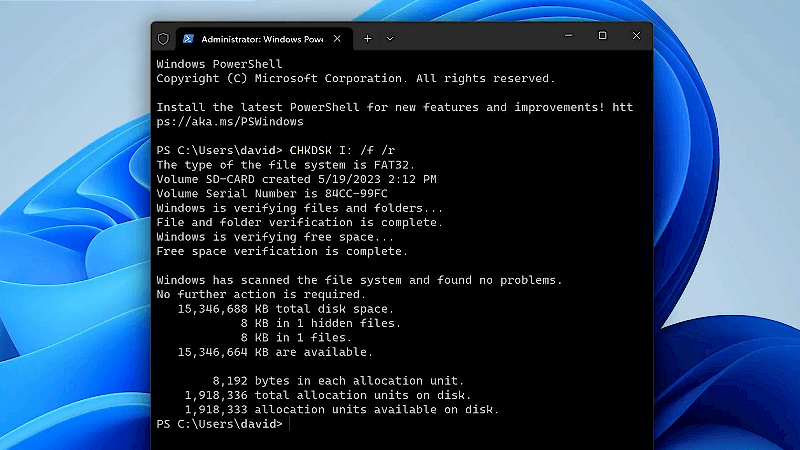 sd card repair through chkdsk