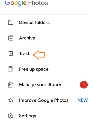google photos library trash