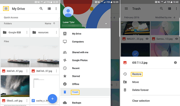 google drive restore deleted files from trash