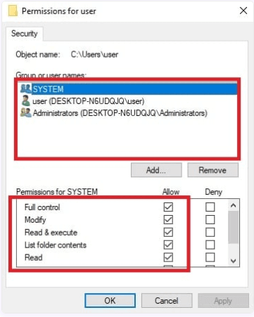 reset profile folder permissions