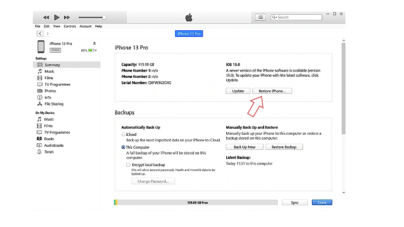 iTunes restore iPhone