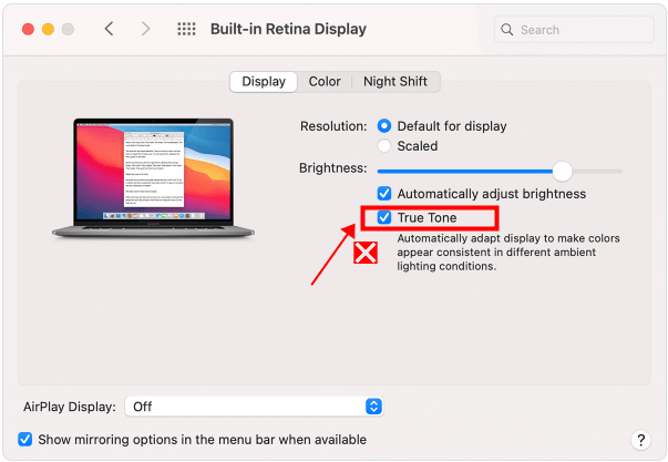 turn off Mac screen True Tone