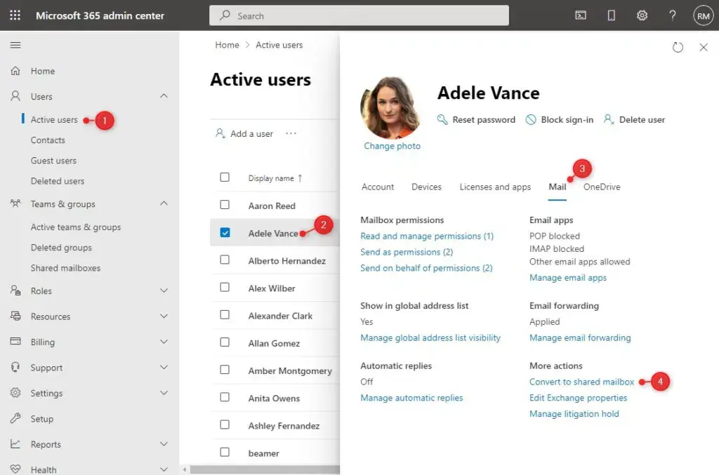 office365 convert to shared mailbox