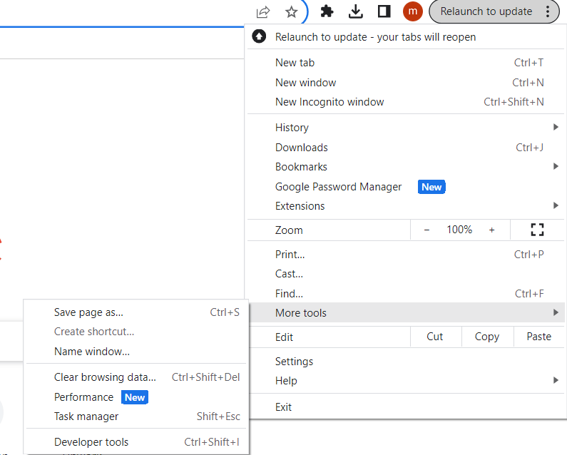 open browser more tools location