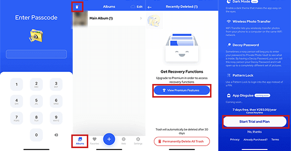 photo vault recently deleted album