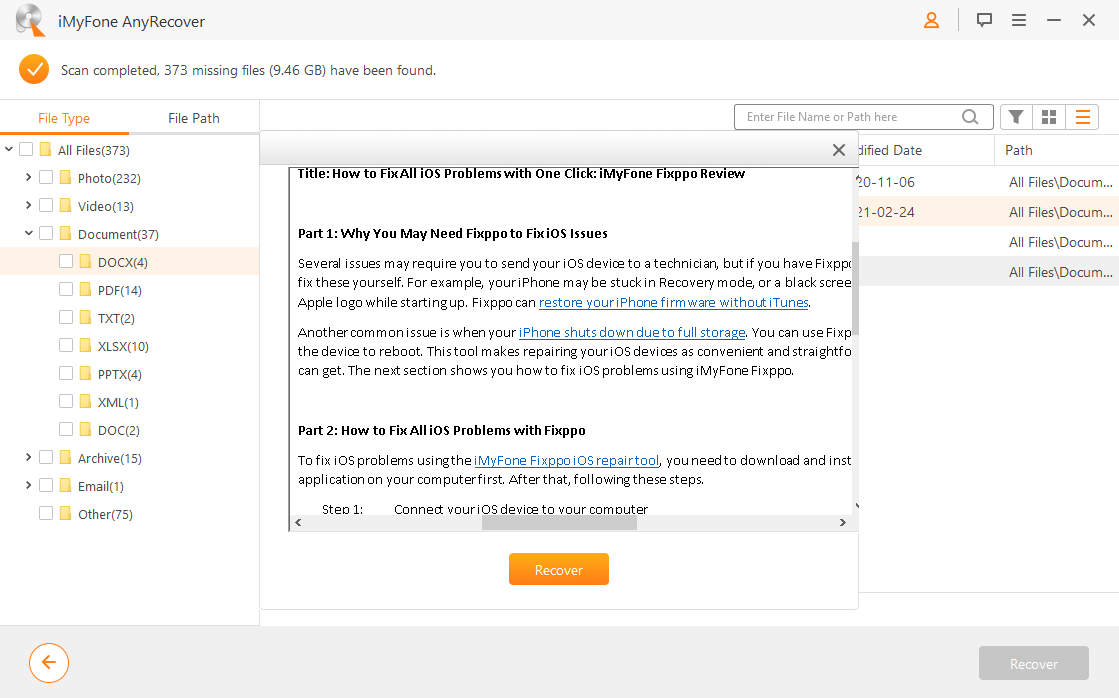 Preview and recover deleted Word files