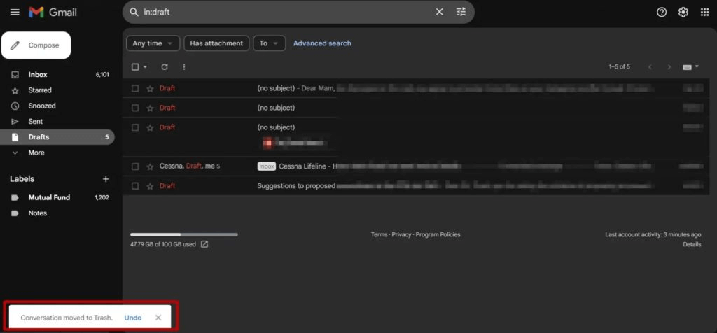 recover deleted draft gmail