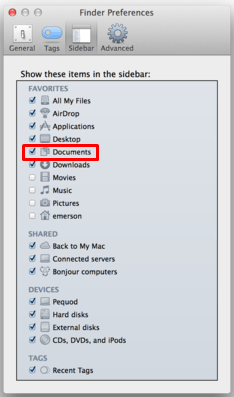 recover missing documents folder from sidebar