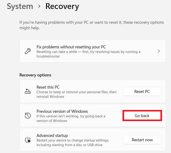 recovery go back win11