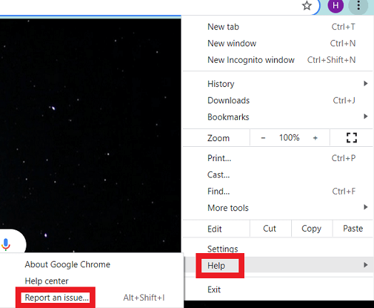 report an issue chrome