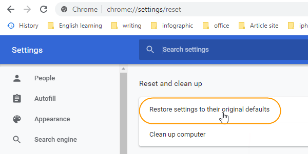 how to fix error code 224003 via restting brower settings