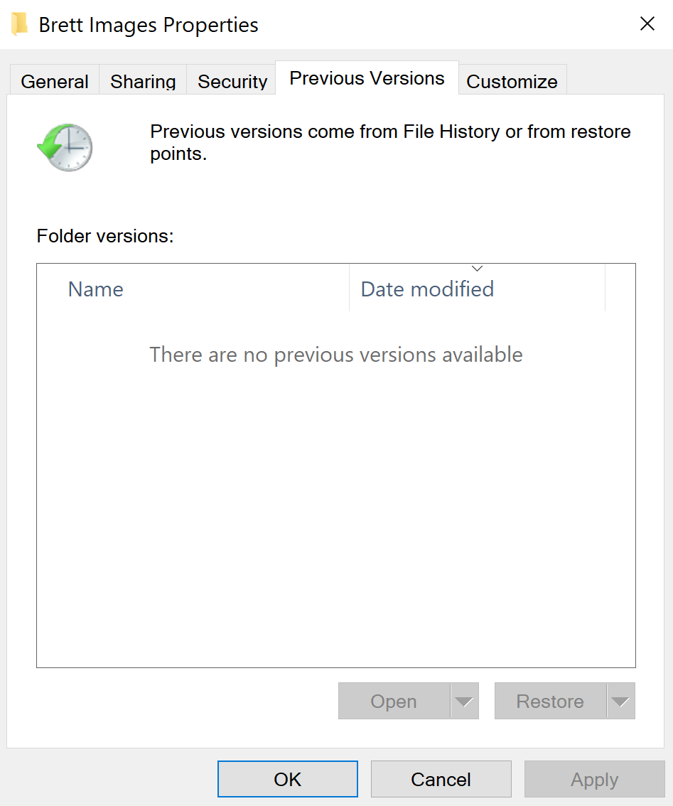 restore files to previous version