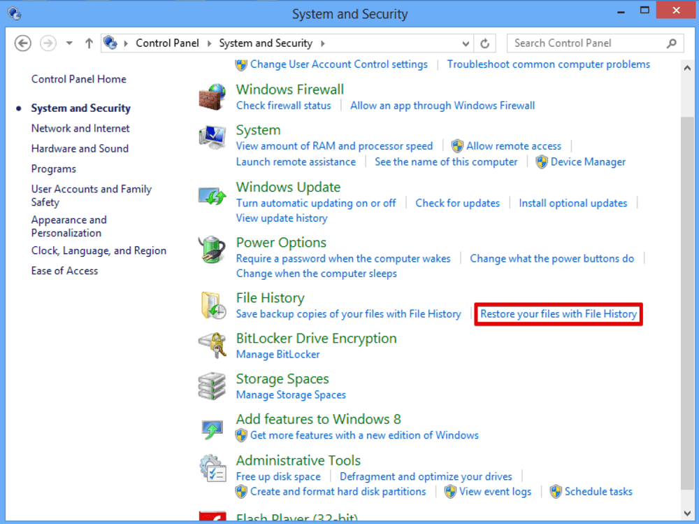 restore files with file history
