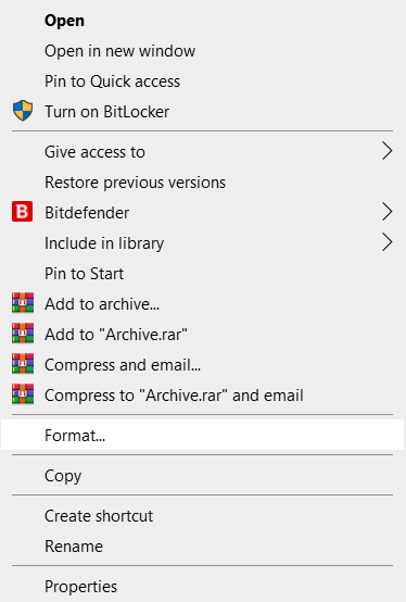 right click on the drive to format