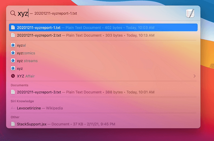 search files using spotlight search