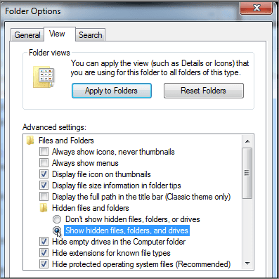 show hidden files folders windows 7