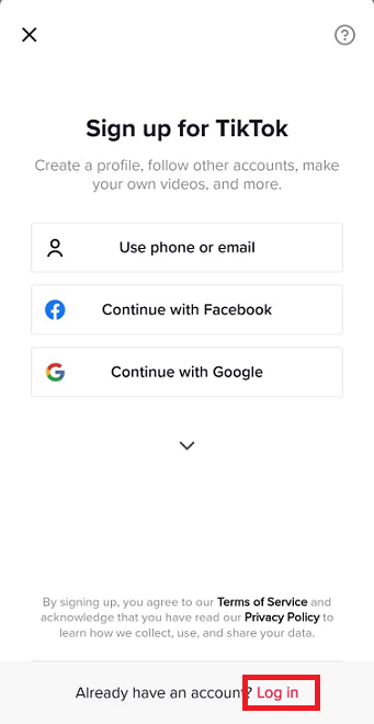 sign up for tiktok