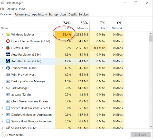 windows explorer high cpu
