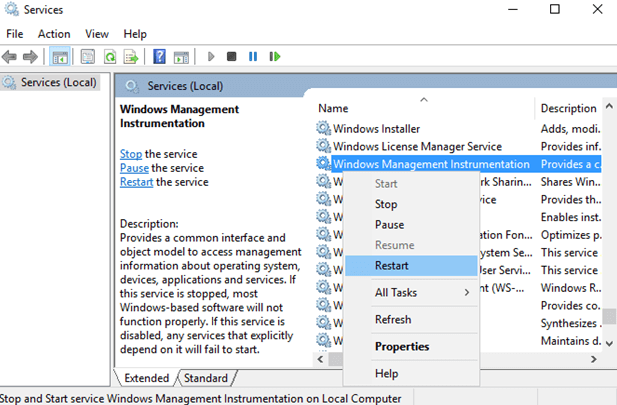 restart windows management instrumentation