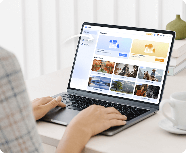 A user interface showing a video being uploaded for repair in AIRepair software.