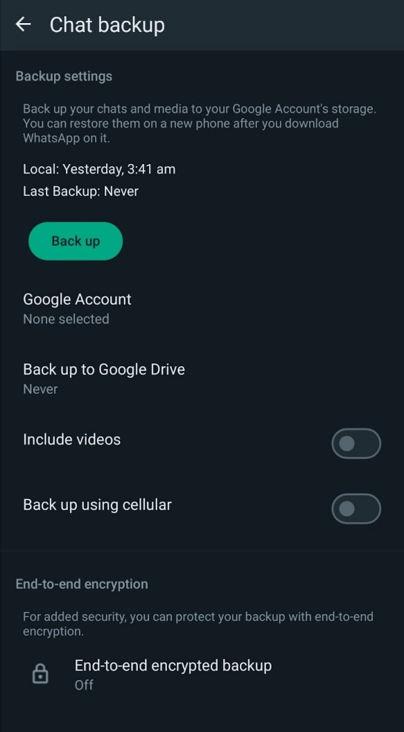 whatsapp chat backup stuck