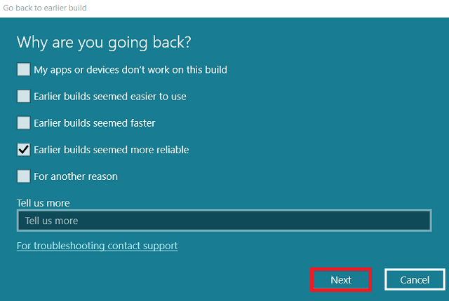 win11 select go back reasons